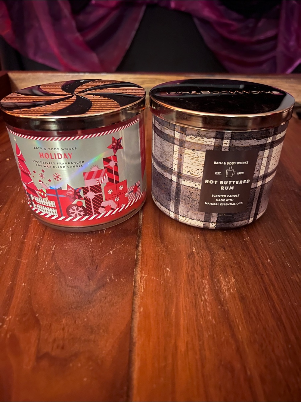 Bath & Body Works - Holiday & Hot Buttered Rum 3-Wick Candles